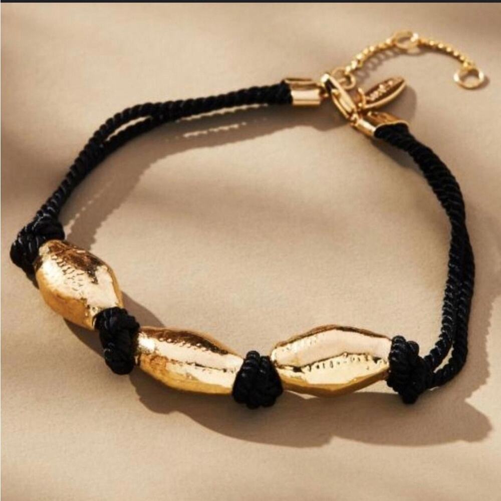 Anthropologie Gold-Toned Black Cord Classic Casual Simple Bracelet NWT
